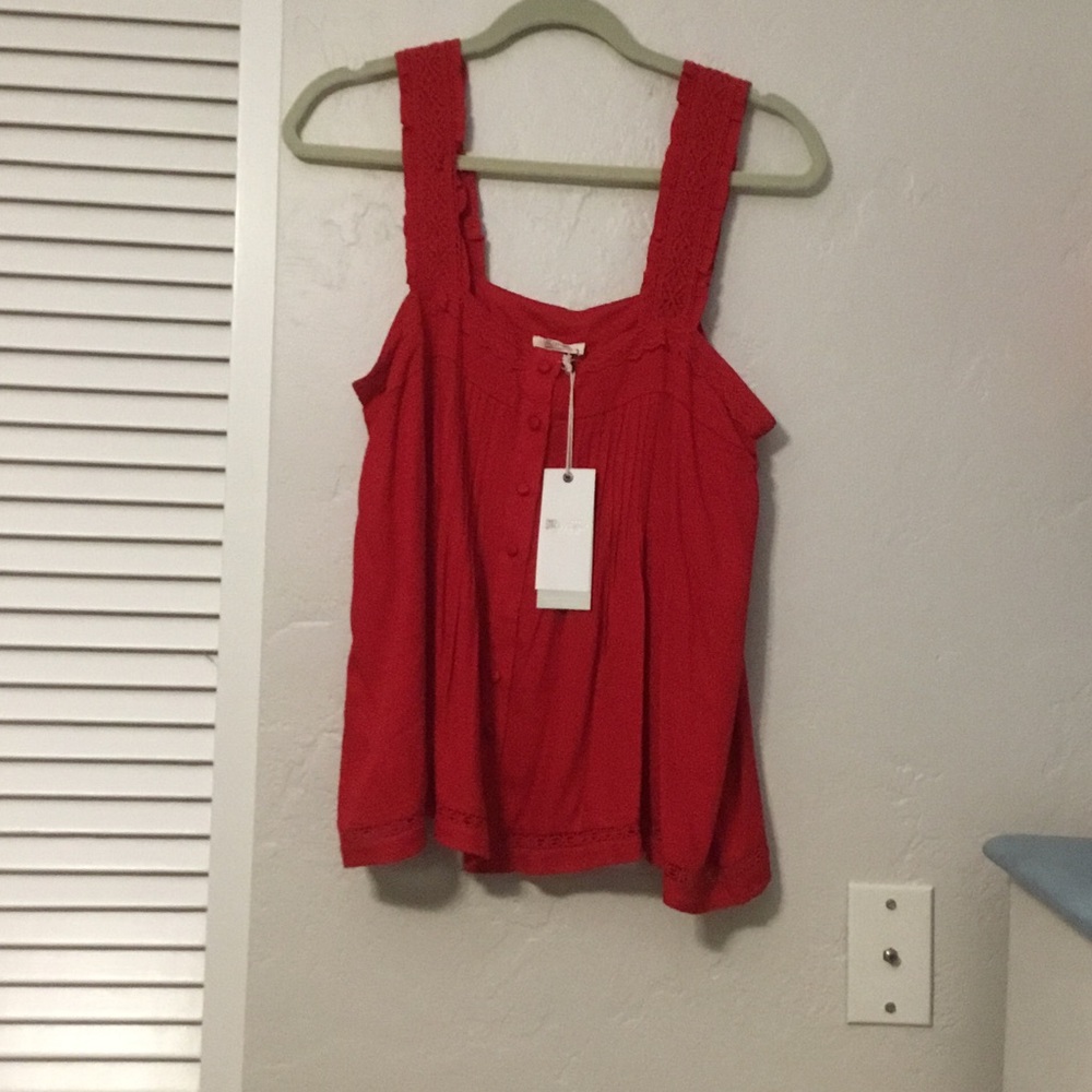 Miss Me Red Lace-Trim Button Tank Top